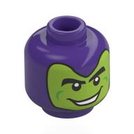 Minifig Head Green Goblin, Lime Face, Black Eyebrows, Green Lines, Mean Smile Dunkellila