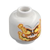 Minifig Head Ghost Rider, Skull, Yellow and Orange Flames from Eyes and Mouth Print White