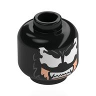 Minifig Head Wolverine, Venomized, White Spider Eyes, Sharp Teeth / Light Nougat Face, Black Eyebrows, Stubbles Schwarz