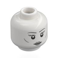 Minifig Head Grey Lady, Dark Bluish Grey Eyebrows, Cheek Lines, Light Bluish Grey Lips, Neutral / Frown White