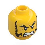 Minifig Head, Black Eyebrows, Dark Brown Sideburns, Wrinkles, Scared / Angry Yellow