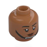 Minifig Head Rebel, Black Eyebrows, Reddish Brown Lips, Black Chin Strap Sienna Brown