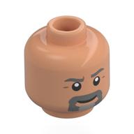 Minifig Head, Dark Bluish Grey Eyebrows, Moustache, Beard with Light Bluish Grey Patch Nougat