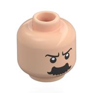 Minifig Head Thomson, Black Eyebrows, Thick Moustache Flared Ends, Angry / Smile, Closed Eyes Light Nougat
