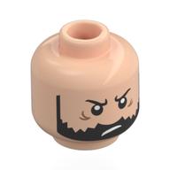 Minifig Head Captain Haddock, Black Eyebrows, Beard, Crow's Feet, Angry / Annoyed Light Nougat