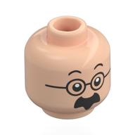 Minifig Head Professor Cuthbert Calculus, Black Eyebrows, Thick Moustache, Round Glasses Hellnougat