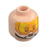 Minifig Head Colonel Ward, Neutral / Black Chin Strap, Dark Brown Eyebrows, Cheek Lines, Nougat Lips, Neutral / Trans-Orange Visor Light Nougat