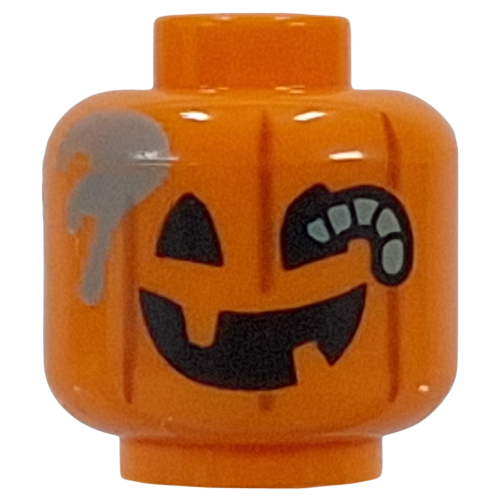 Minifig Head Jack O Lantern Pumpkin, Rotting, Worm Through Eye Orange
