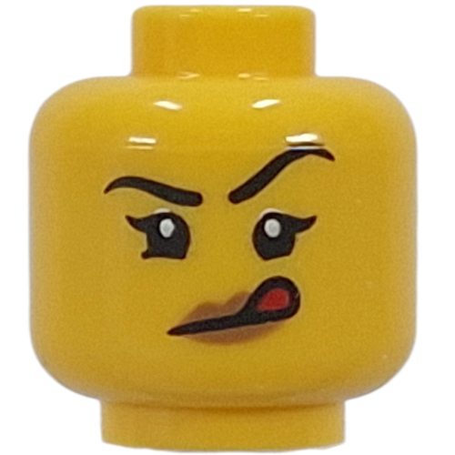 Minifig Head Chocolatier, Lopsided Smile, Tongue Sticking Out / Open Mouth Smile Yellow