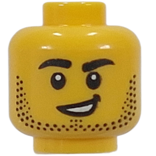 Minifig Head Goalkeeper, Stubbled Beard, Open Mouth Screaming / Lopsided Smile Gelb