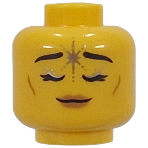 Minifig Head Unicorn Elf, Cheek Lines, Nougat Lips, Neutral / Closed Eyes, Silver Star Yellow