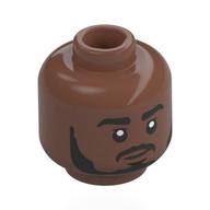 Minifig Head Lewis Hamilton, Black Eyebrows, Beard, Moustache, Closed Mouth Smile Medium Brown
