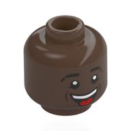 Minifig Head Vinícius Júnior, Black Eyebrows, Open Mouth Smile, Tongue Sticking Out Umber Brown