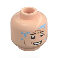 Minifig Head Dennis Nedry, Black Eyebrows, Cheek Lines, Worried, Bright Blue Water Splotches / Scared, Dark Blue Venom Splotches Hellnougat