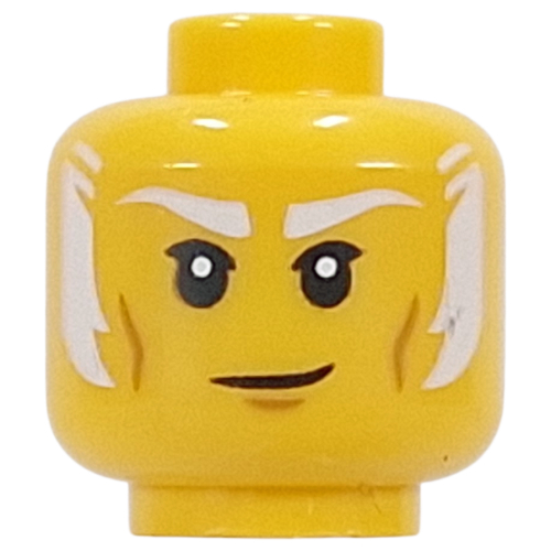 Minifig Head Master Ivo, White Eyebrows, Sideburns, Neutral / Crooked Smile Gelb