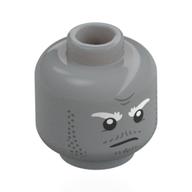 Minifig Head Tombstone, White Eyebrows, Dark Bluish Grey Stubbles, Moustache, Lopsided Grin / Stern Light Bluish Gray
