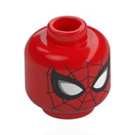 Minifig Head Spider-Man, Black/White Eyes, Silver Eyeshadow, Black Webbing Rot
