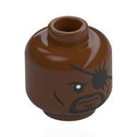 Minifig Head Nick Fury, Black Eyepatch, Moustache, Beard, Cheek Lines Reddish Brown