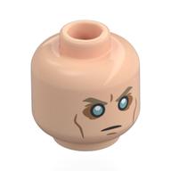 Minifig Head Hawkeye, Dark Tan Eyebrows, Cheek Lines, Neutral / Metal Blue Eyes, Stare Light Nougat