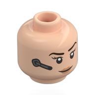 Minifig Head Maria Hill, Eyelashes and Red Lips, Smile with Earpiece / Scuffed Grimace with Earpiece Hellnougat