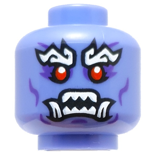 Minifig Head Oni General, Thick White Eyebrows, Red Eyes, Sharp Teeth, Fangs, Dark Purple Markings Blue Violet