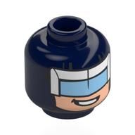 Minifig Head Boomerang, Medium Blue / White Visor/Mask, Light Nougat Face, Smile Dark Blue