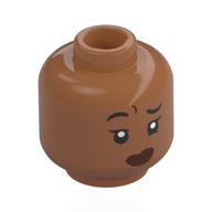 Minifig Head Ironheart, Black Eyebrows, Nougat Lips, Raised Eyebrow / Open Mouth Smile Sienna Brown