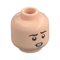 Minifig Head Peregrin Took, Reddish Brown Eyebrows, Chin Line, Open Mouth Teeth, Angry / Worried Light Nougat
