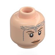 Minifig Head Arwen, Dark Brown Eyebrows, Peach Lips, Silver Tiara/Markings, Neutral / Closed Eyes Smile Light Nougat