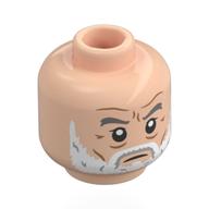 Minifig Head Gandalf, Dark Bluish Grey Eyebrows, White Beard, Wrinkles, Stern Stare, Raised Eyebrow Hellnougat