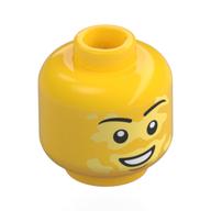 Minifig Head, Black Eyebrows, Tan Vitiligo, Chin Dimple, Open Mouth Crooked Smile Yellow