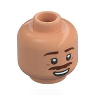 Minifig Head, Reddish Brown Eyebrows, Moustache, Open Mouth Smile / Singing Nougat