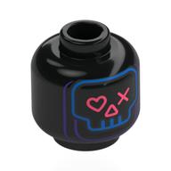Minifig Head Partie Trooper, Blue Skull, Coral Hears, Triangle, X, Dark Purple Lines Black