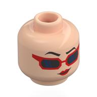Minifig Head Evie, Black Eyebrows, Red Lips, Red Sunglasses, Black Lenses, Neutral/Laughing Hellnougat