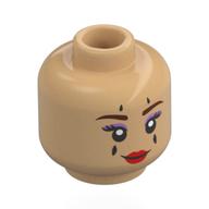 Minifig Head Aura, Dark Orange Eyebrows, Lavender Eyeshadow, Red Lips, Black Stripes, Smile / Wink Warmes Beige