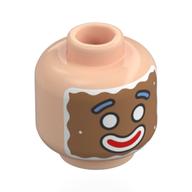Minifig Head Ginger Gunner, Gingerbread Face, White Icing, Sand Blue Eyebrows, Red Mouth Light Nougat