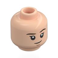 Minifig Head Millicent Bulstrode, Dark Brown Eyebrows, Lopsided Smile / Orange/Reddish Brown Cat Face, Green Eyes Light Nougat