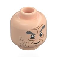 Minifig Head Argus Filch, Thick Dark Bluish Grey Eyebrows, Stubbles, Wrinkles, Grin / Scared Hellnougat