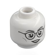 Minifig Head Moaning Myrtle, Dark Bluish Grey Eyebrows, Silver Glasses, Black Lips, Neutral / Crying White