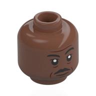 Minifig Head Moff Gideon, Black Eyebrows, Moustache, Wrinkles, Neutral / Angry Medium Brown