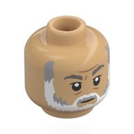 Minifig Head Imperial Remnant Warlord, Dark Bluish Grey Eyebrows, Dark Bluish Grey/White Beard, Neutral / Open Mouth Scared Warm Tan