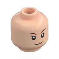 Minifig Head Zinnia, Thin Black Eyebrows, Closed Mouth Smile / Open Mouth Laugh Hellnougat