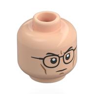 Minifig Head Walter Skinner, Black Eyebrows, Black Glasses, Angry Frown Light Nougat