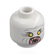 Minifig Head The Flukeman, Yellow Eyes, Bright Pink Alien Mouth, Tan Fangs, Light Bluish Grey Lines Weiß