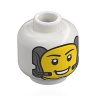 Minifig Head Astronaut, Yellow Face, Open Mouth Smile, Headset (CCA), Light Bluish Grey Lines on Back Weiß