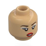 Minifig Head Olivia Rodrigo, Dark Brown Eyebrows, Silver/White Eyeshadow, Red Lips, Open Mouth, Neutral / Singing, Eyes Closed Warmes Beige
