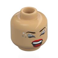Minifig Head Olivia Rodrigo, Dark Brown Eyebrows, Silver/White Eyeshadow, Red Lips, Open Mouth, Neutral / Singing, Eyes Closed Warmes Beige