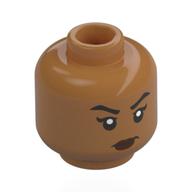 Minifig Head Nefertari Vivi, Black Eyebrows, Dark Red Lips, Neutral Smile / Stern Stare Medium Nougat
