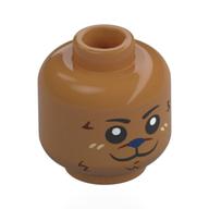 Minifig Head Tony Tony Chopper, Dark Purple Nose, Dear Face, Nougat/Tan Fur, Closed Mouth Smile / Angry Medium Nougat