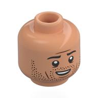 Minifig Head Ian Malcolm, Black Eyebrows, Stubbles, Open Mouth Smile / Scared Nougat